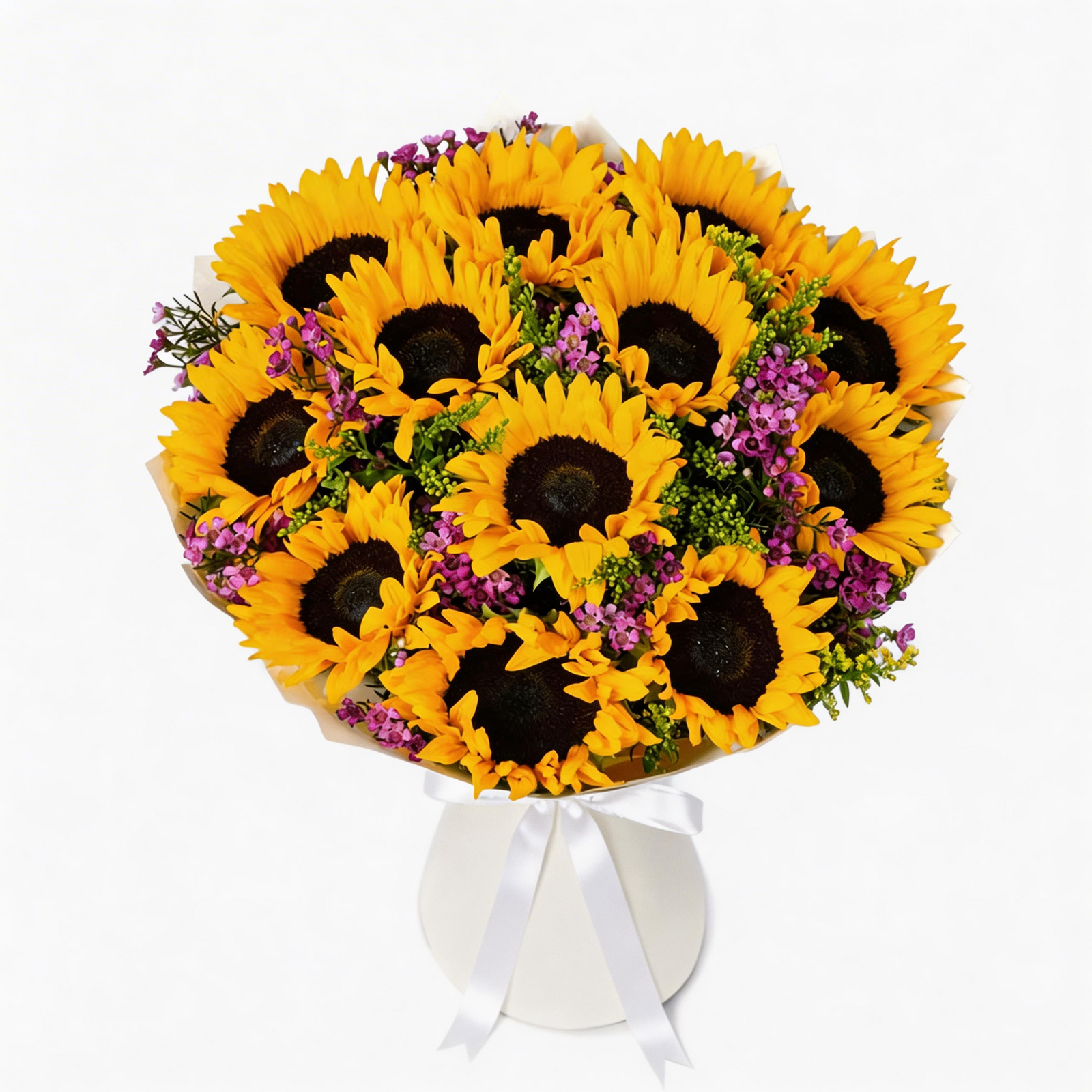 10 Fresh Sunflowers Bouquet with premium fresh sunflowers beautifully wrapped for same-day flower delivery in Kuwait.