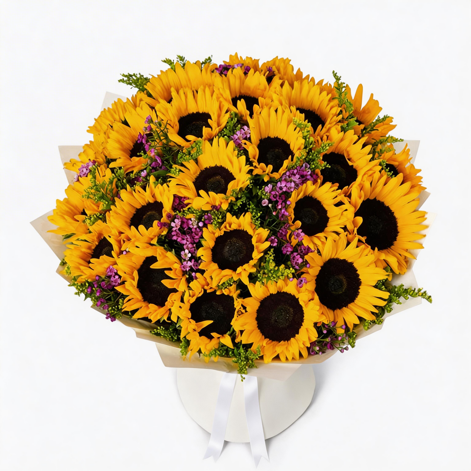 20 Sunflower Bouquet with fresh premium sunflowers beautifully wrapped for same-day flower delivery in Kuwait.