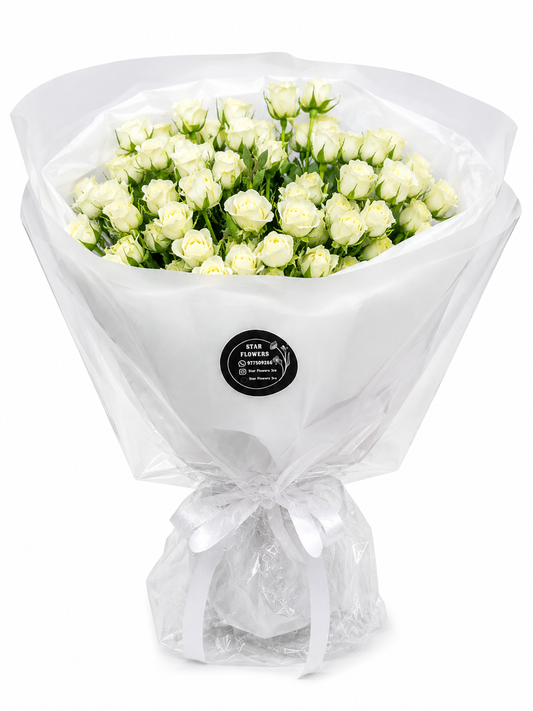 10 white baby roses bouquet, the perfect flower delivery in Kuwait for birthdays, anniversaries, and every occasion