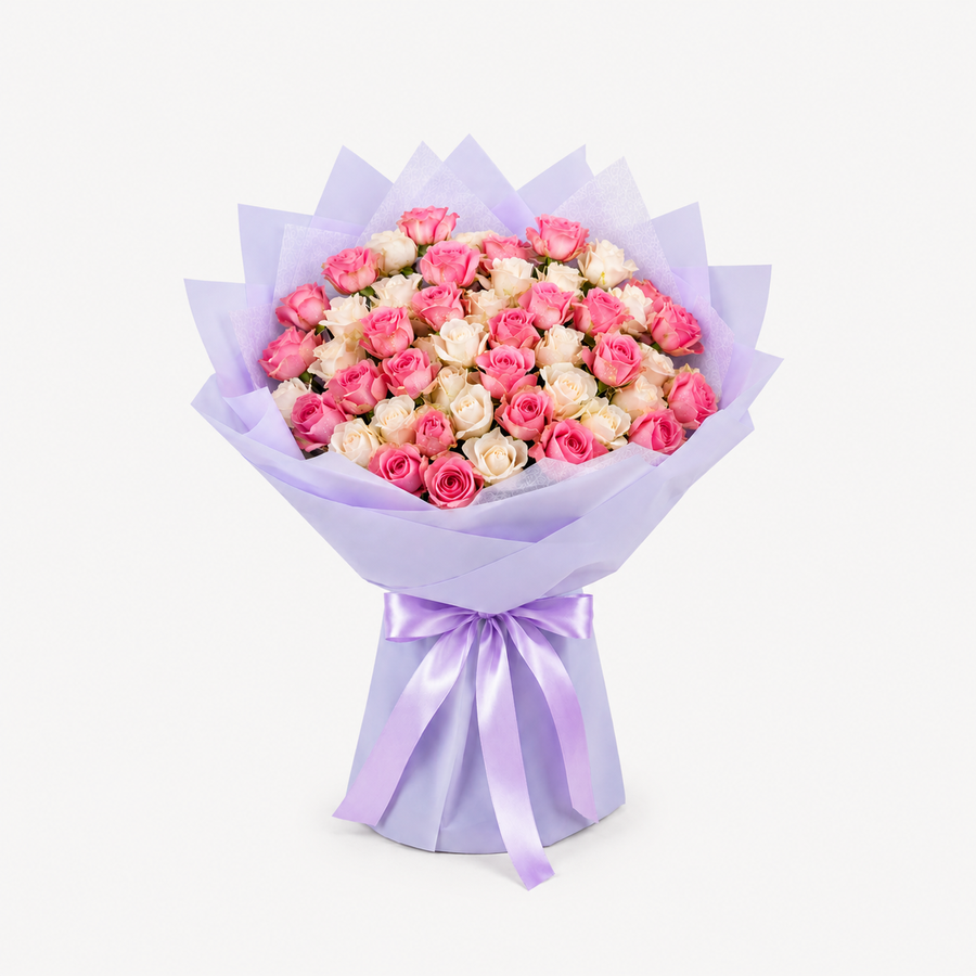 Luxury 20 White & Pink Baby Roses Bouquet with same-day flower delivery in Kuwait, handcrafted by expert florists. Freshness guaranteed.