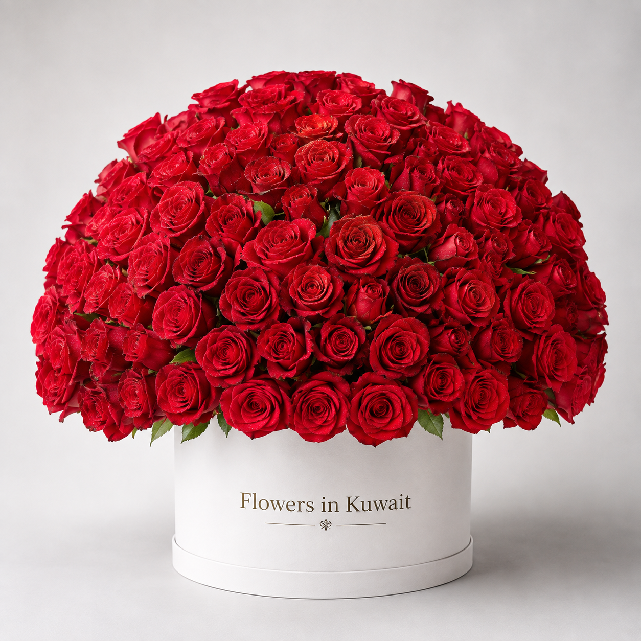 200 luxury red roses arranged in a white flower box with same-day roses delivery across Kuwait. Buy from Flowers in Kuwait.