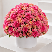 Pretty Pink & Peach Baby Rose Box with approximately 200 fresh pink roses, pink baby roses and peach baby roses arranged in a luxury white flower box for same-day flower delivery in Kuwait. 