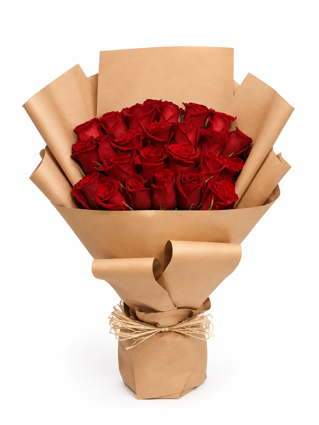 25 fresh red roses beautifully arranged in a luxury bouquet with same-day roses delivery in Kuwait.