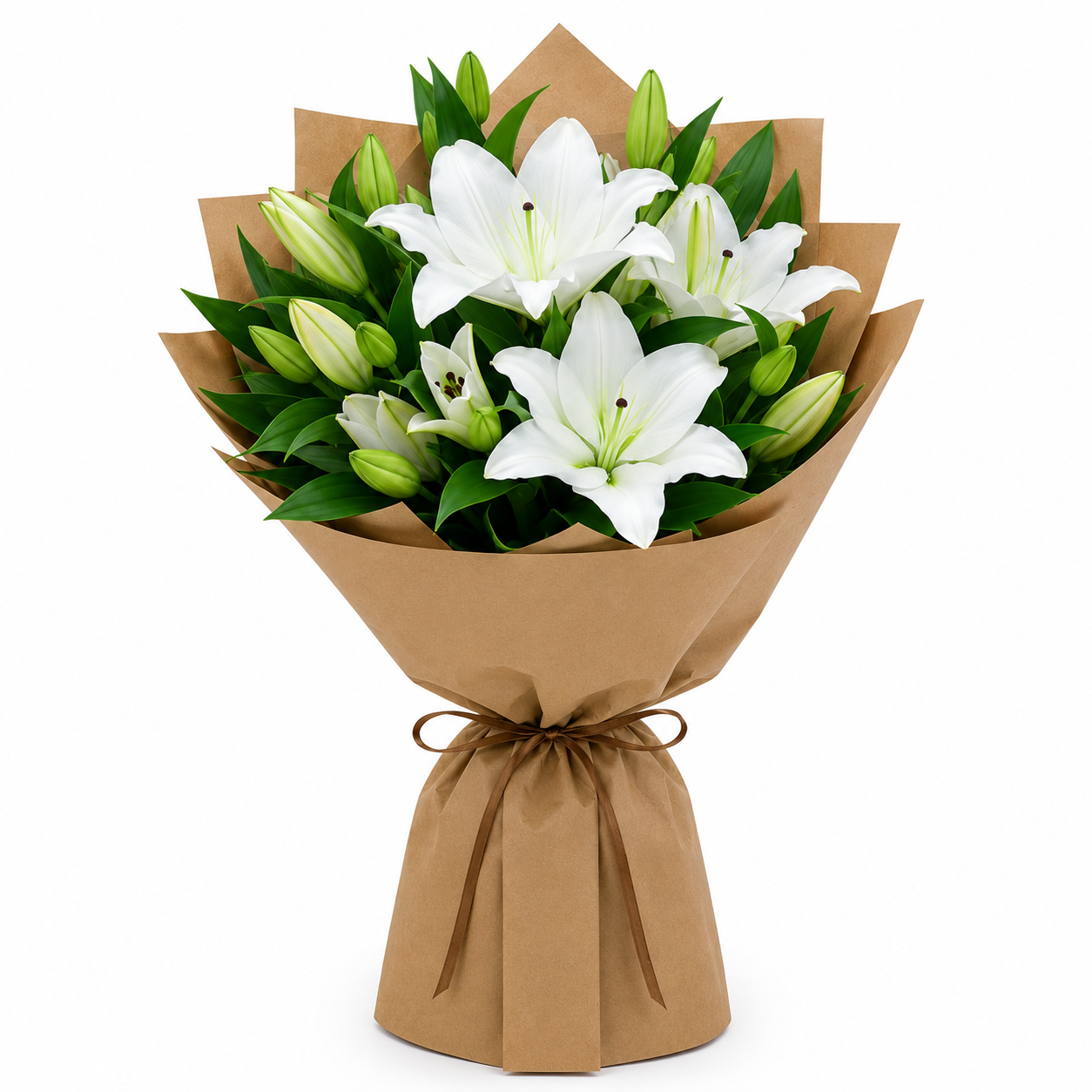 Luxury White Lilies Bouquet for same-day flower delivery in Salmiya, Hawally, Fahaheel, Mangaf, Mahboula, Sabah Al Salem, Kuwait City, and across Kuwait.