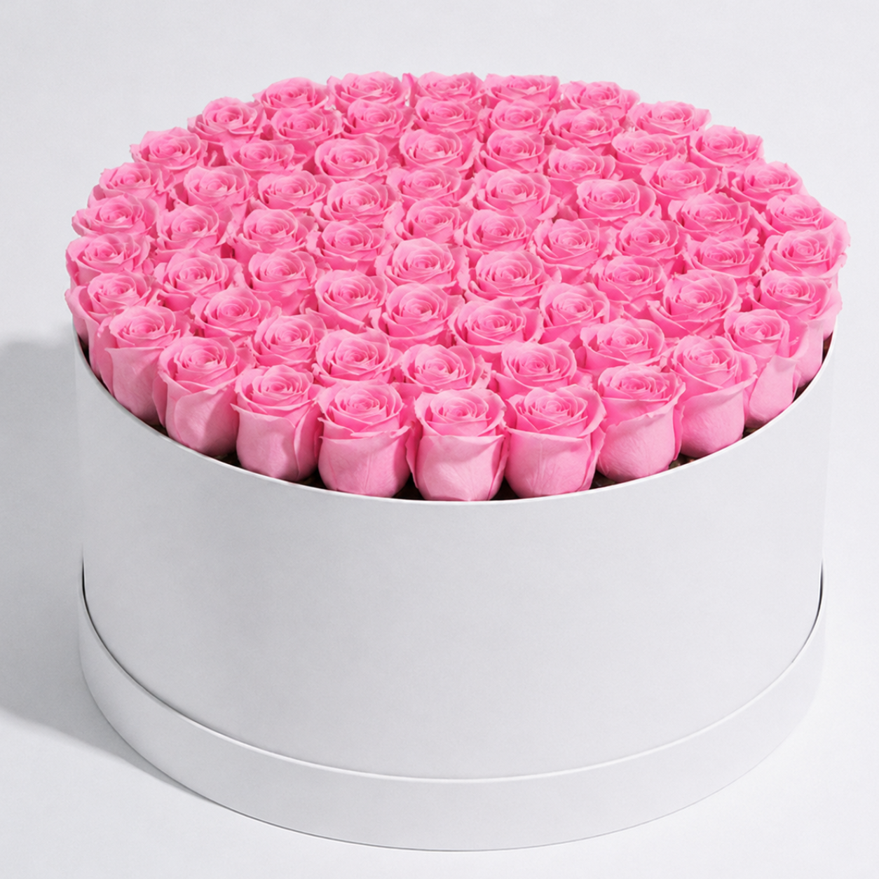 60 Pink Roses Flower Box with premium pink roses in a luxury white flower box. Same-day roses and flowers delivery Kuwait.