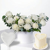 Petite Ivory Floral Hatbox Gift Set with Heart Cake & Balloon