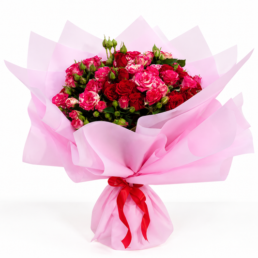 15 red and double color baby roses bouquet with same-day flower delivery in Kuwait, handcrafted by expert florists for every special occasion.