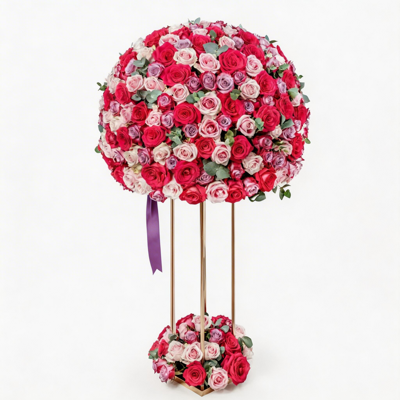 Elegant Pink Rose Bouquet in Decorative Stand