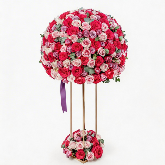 Elegant Pink Rose Bouquet in Decorative Stand