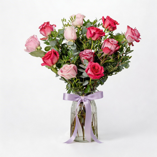 Luxury 12 Mixed Roses Vase