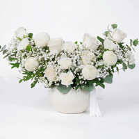 Elegant White Floral Vase Arrangement with Roses and Carnations