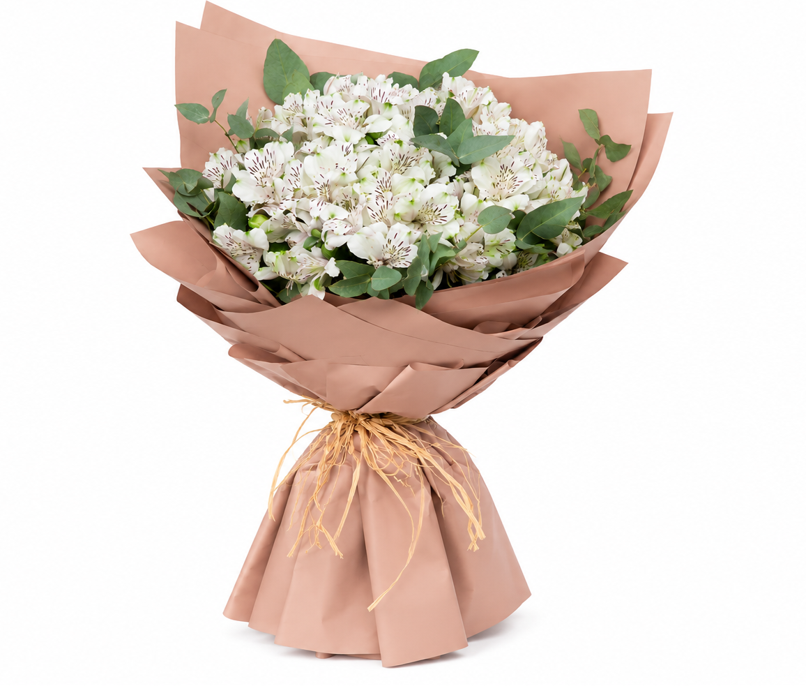 Luxury 30 White Alstroemeria Flower Bouquet