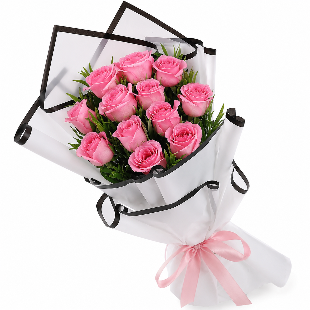 Fresh 12 Pink Roses Flower Bouquet