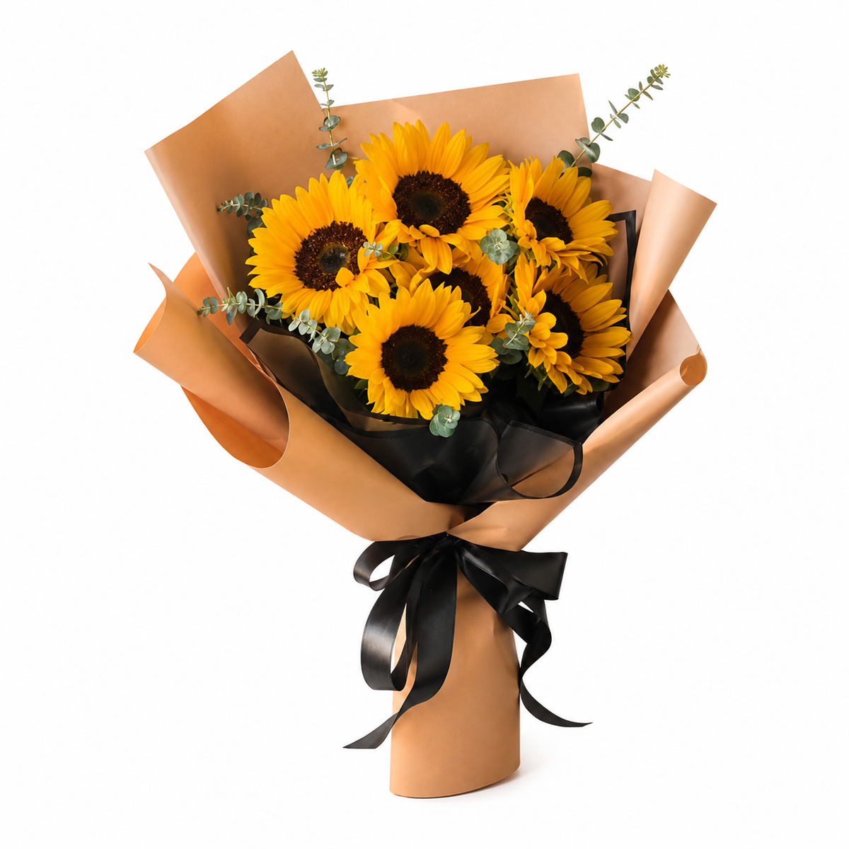 6 Bright Sunflower Bouquet with Eucalyptus