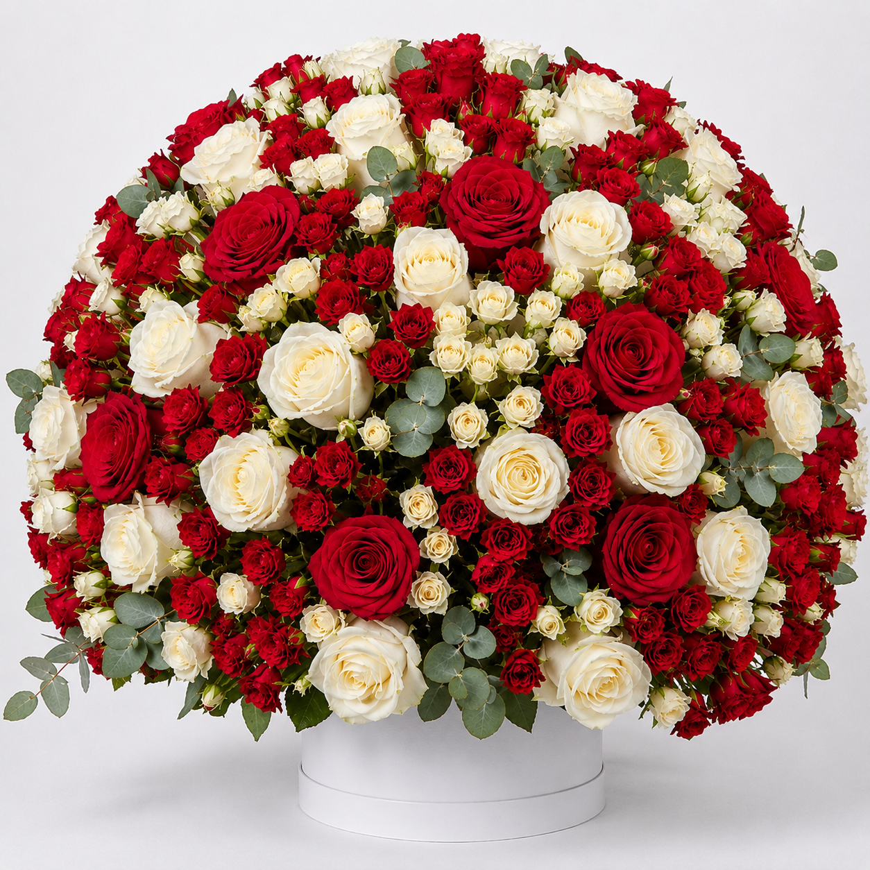200 Premium Red & White Roses Flower Box Arrangement