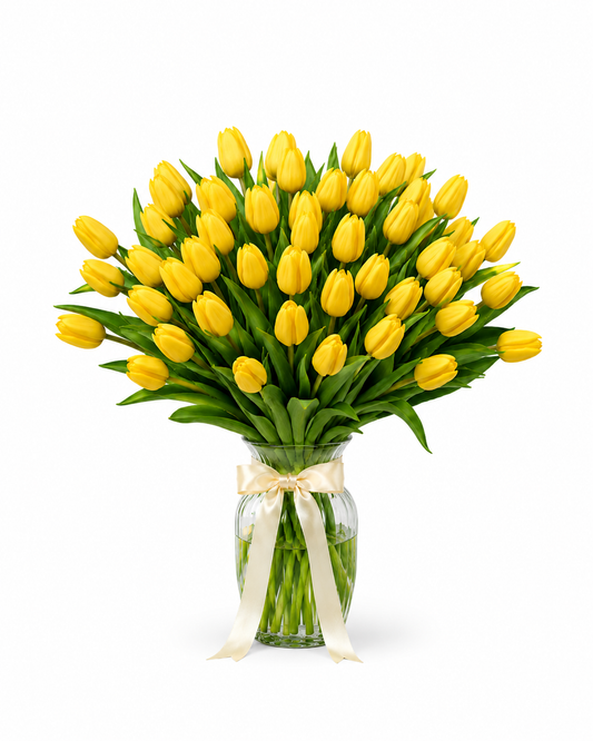Golden Sunshine Yellow Tulips Vase