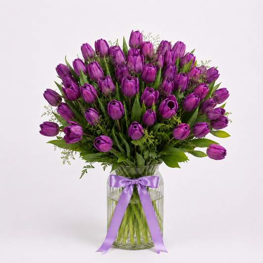 Royal Purple Tulips Vase Arrangement
