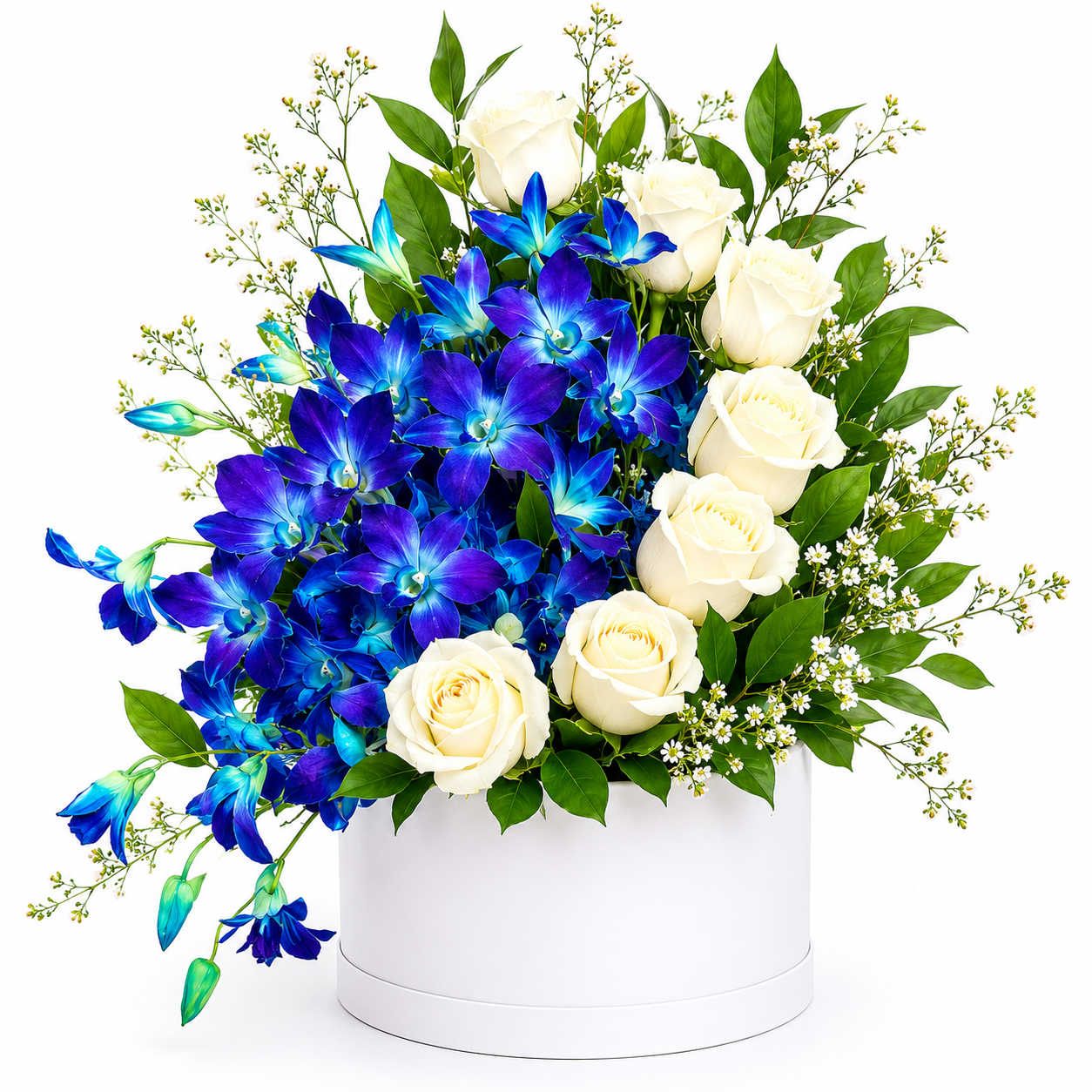 Azure Orchid & White Rose Luxury Flower Box