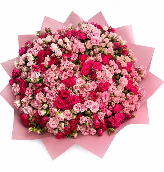 Pink & Red Mixed Baby Roses Bouquet – 100 Stems