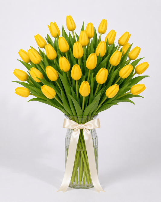 Golden Sunshine Yellow Tulips Vase