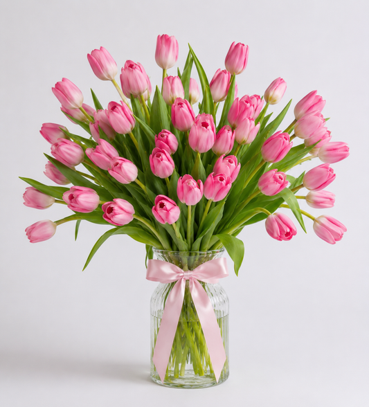 Luxury Pink Tulip Vase Bouquet
