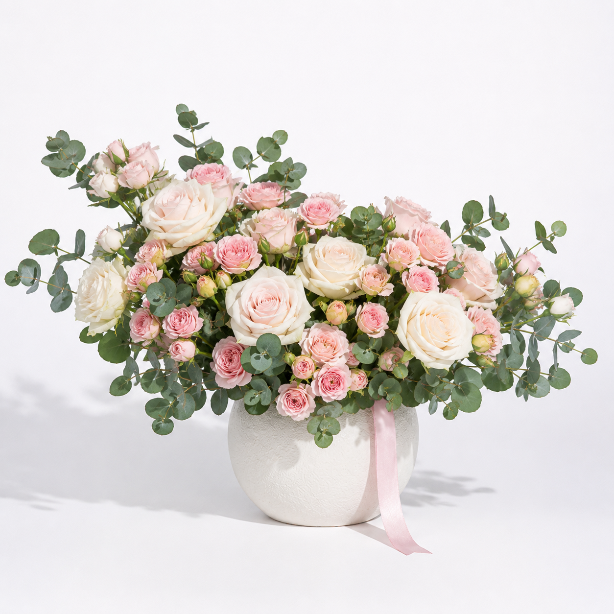 Pink Baby Roses & White Roses Vase
