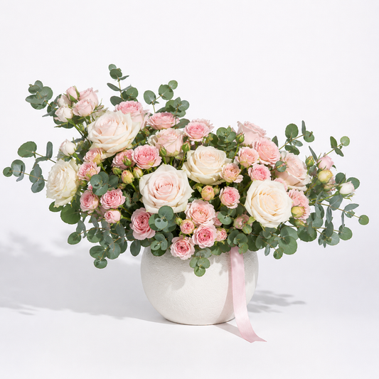 Pink Baby Roses & White Roses Vase