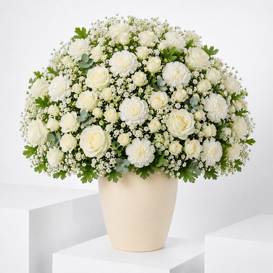Premium White Roses & Carnation Vase Arrangement