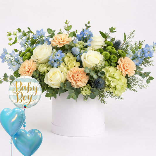 Baby Boy Mixed Flowers & Hydrangea Gift Box