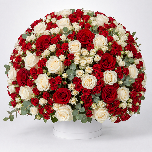 200 Premium Red & White Roses Flower Box Arrangement
