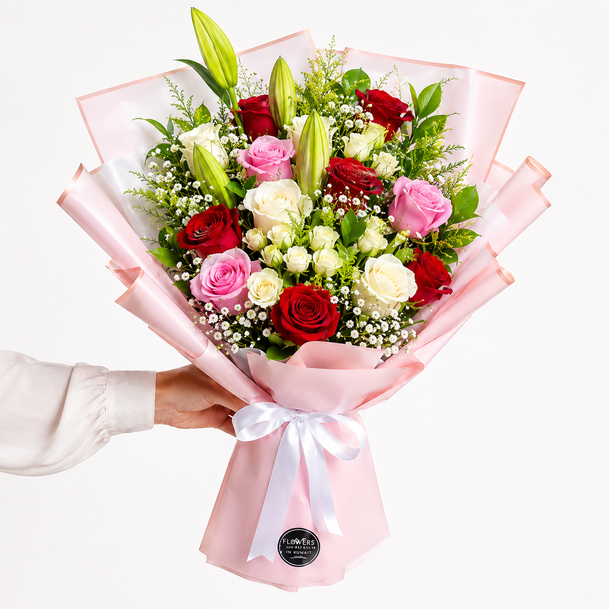 Luxury Mixed Roses & Lily Hand Bouquet