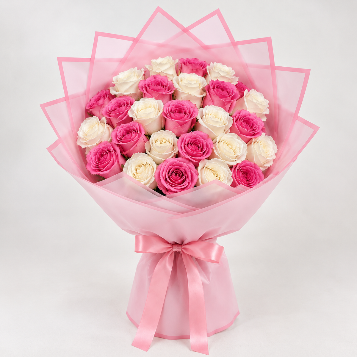 Pink & White Roses Bouquet | 25 Roses