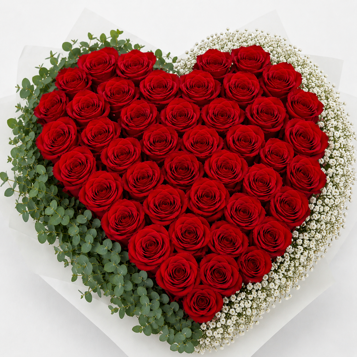 60 Fresh Red Roses Heart Arrangement