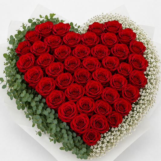 60 Fresh Red Roses Heart Arrangement