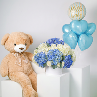 Baby Heavenly Blues Floral Hatbox Gift Set with Teddy Bear & Balloons
