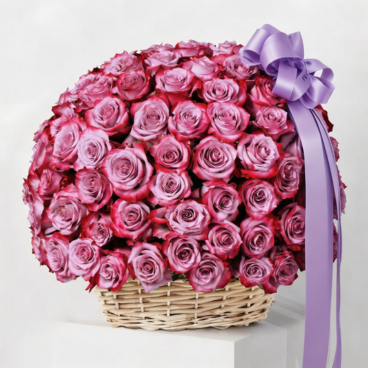 100 Flowers Purple Floral Basket