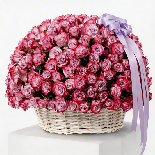 Luxury 365 Purple Roses Flower Basket