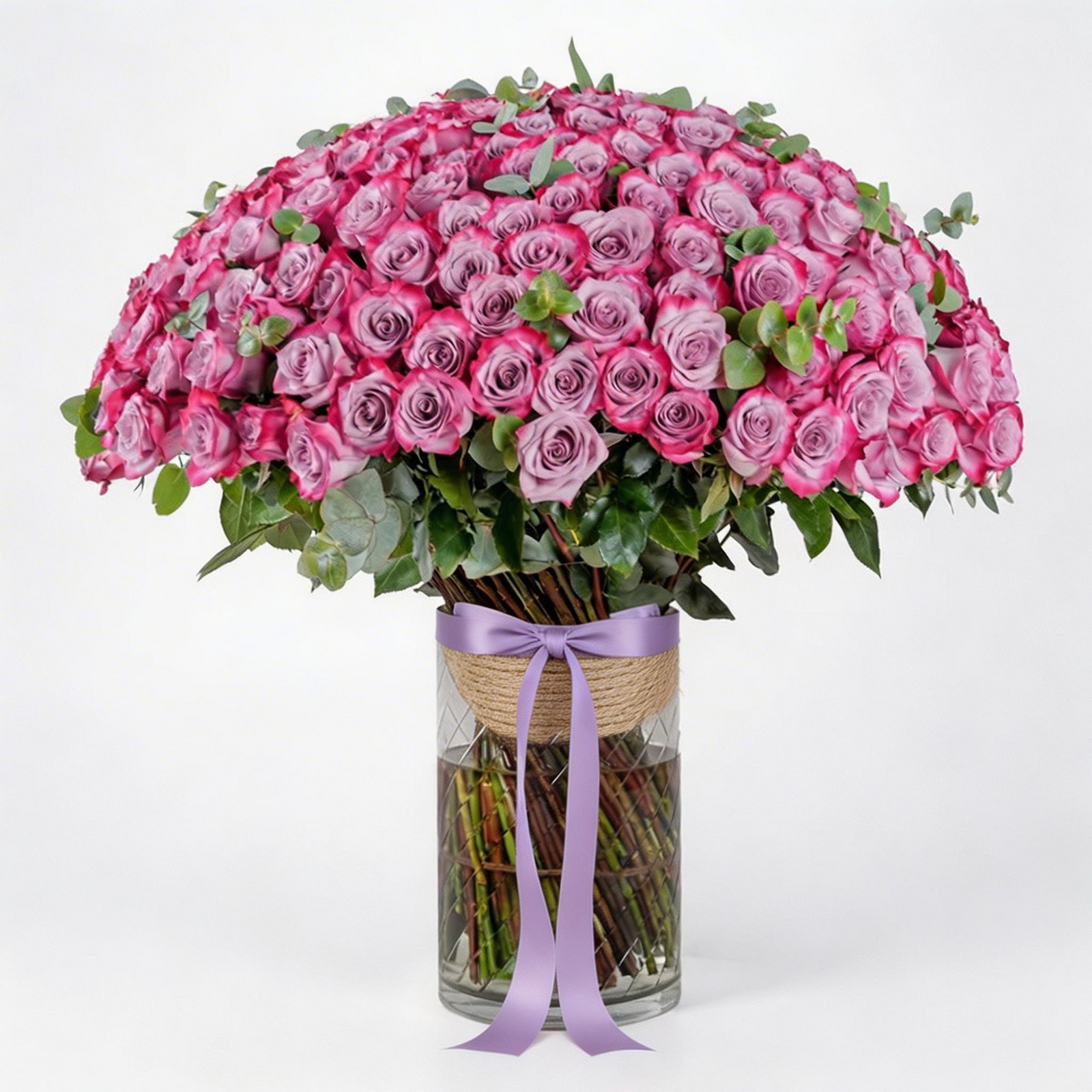 Royal Purple 100 Roses in a Vase