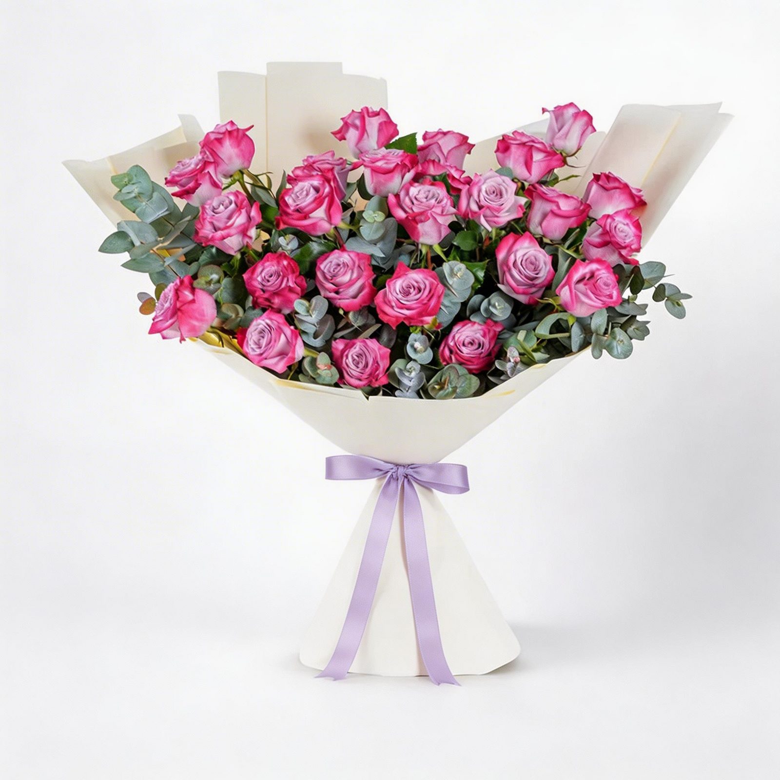 Elegant Bouquet of 25 Fresh Purple Roses with Greenery