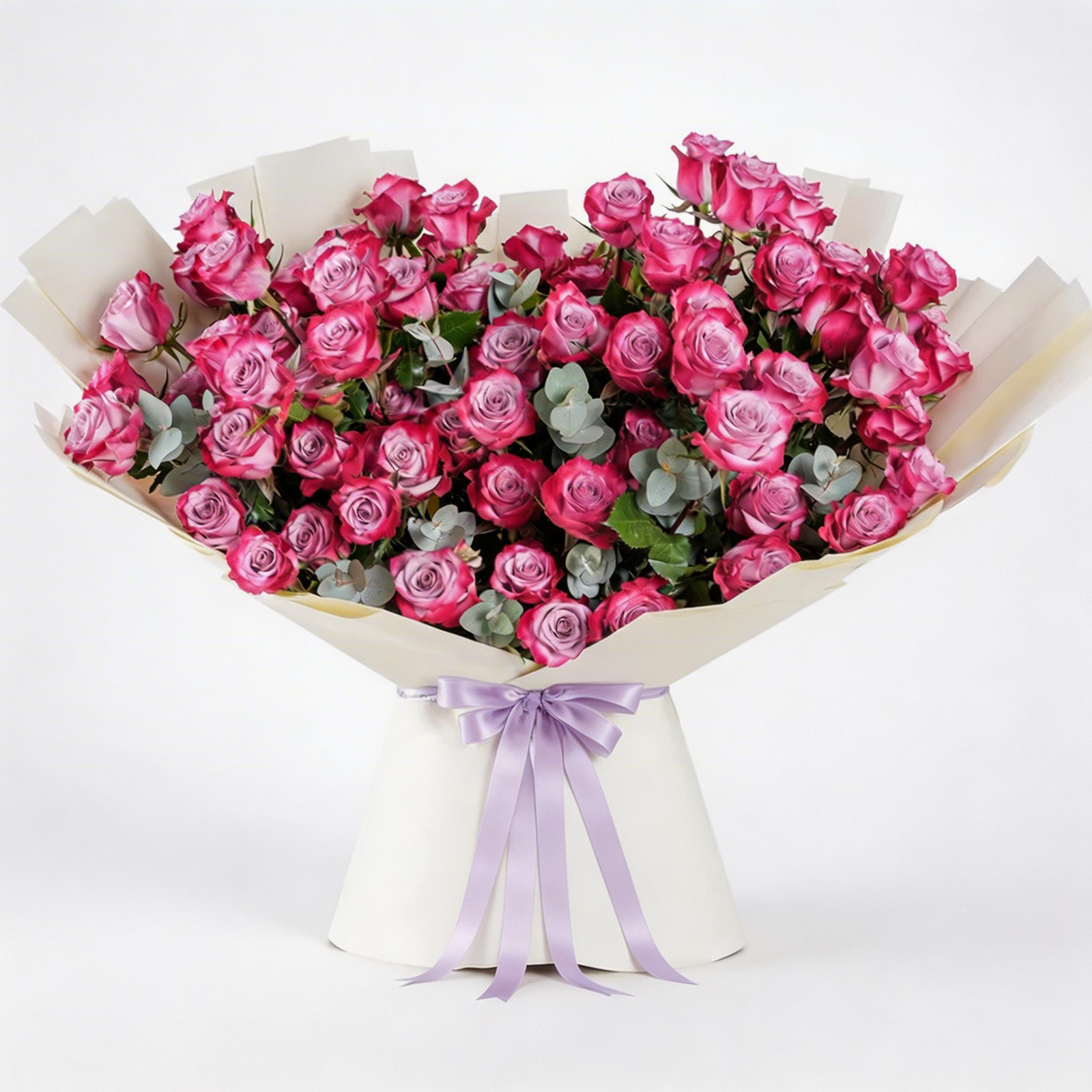 100 Long-Stem Purple Rose Bouquet – Elegant Hand-Tied Floral Arrangement