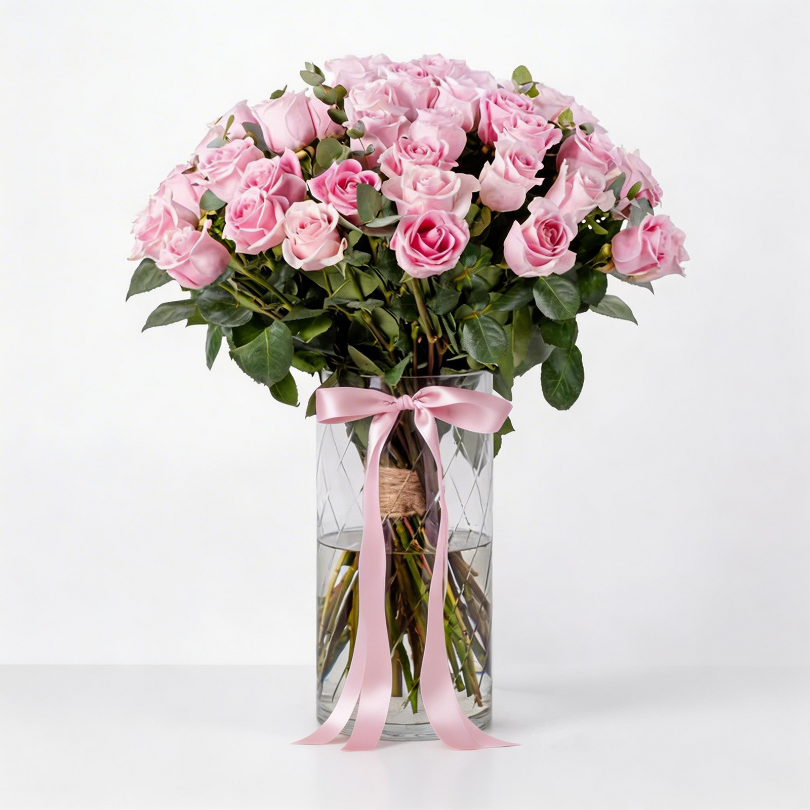 Elegant Vase Arrangement with 50 Fresh Pink Roses
