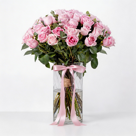 Elegant Vase Arrangement with 50 Fresh Pink Roses