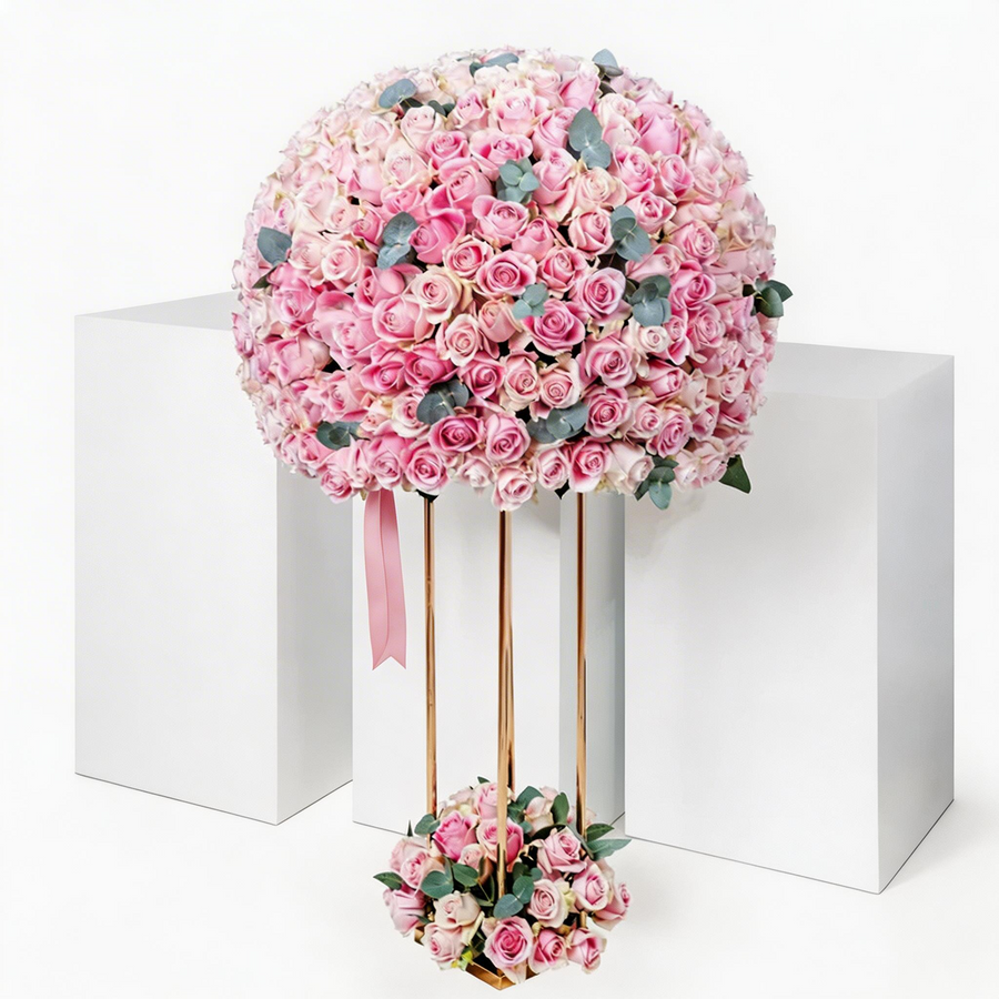 Elegant 365 Pink Roses Luxury Stand Arrangement
