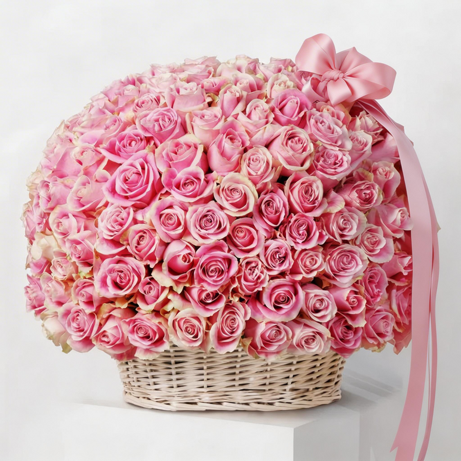 Premium Basket Arrangement of 200 Fresh Pink Roses for Special Occasions
