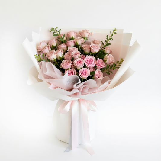 Pink Baby Rose Bouquet with premium white wrapping – Same Day Flower Delivery Kuwait