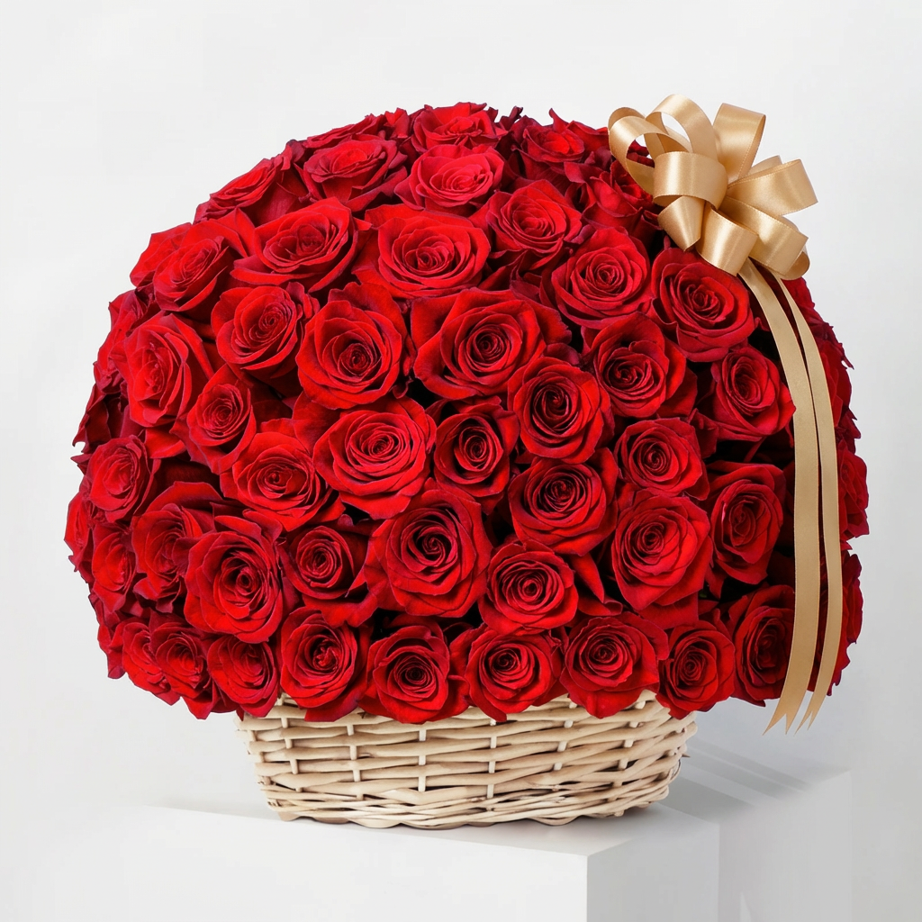 Luxury 100 Red Roses Flower Basket
