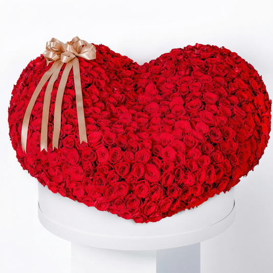 Luxury 3D Heart Red Rose Arrangement – XXXL Hatbox Floral Gift