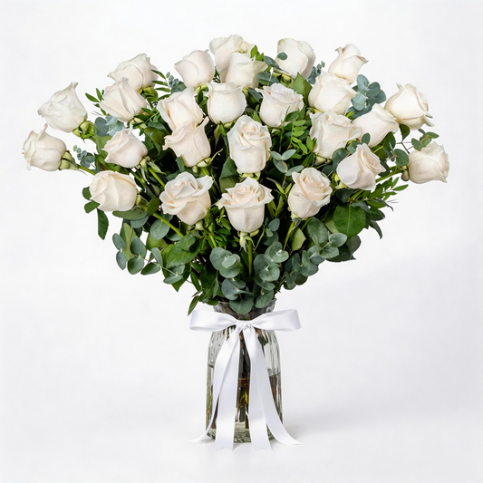 Fresh 25 White Roses Vase Collection