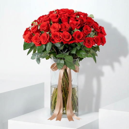Luxury 50 Red Roses Vase Arrangement