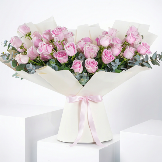 Blush Elegance – 50 Long-Stem Pink Rose Bouquet